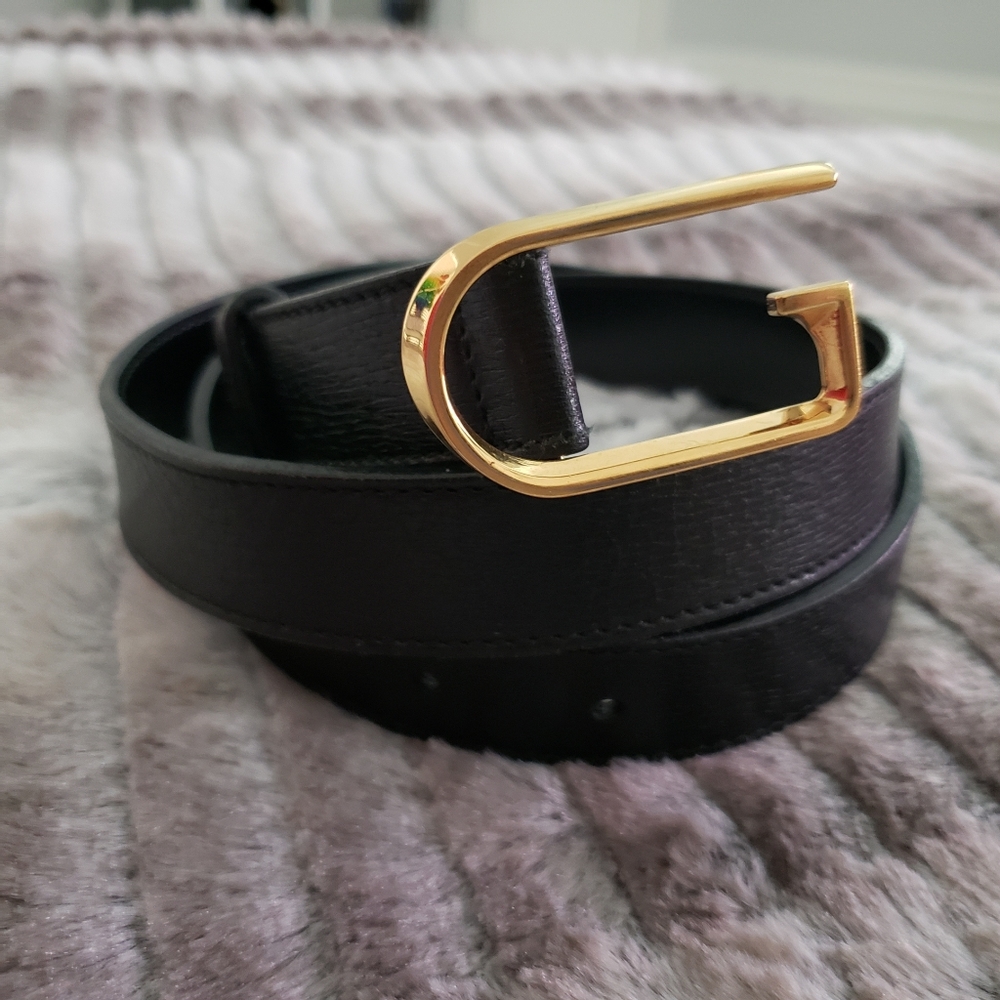 Vintage Gucci black leather belt gold buckle